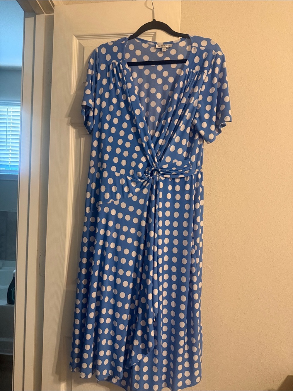 Robbie Bee Blue and White Polka Dot Wrap Dress